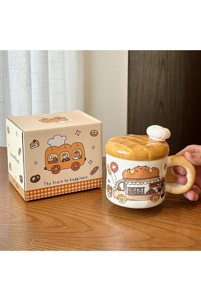 Generic Brand كوب سيراميك إبداعي مع غطاء، هدية مثالية للاستخدام المنزلي أو لت...