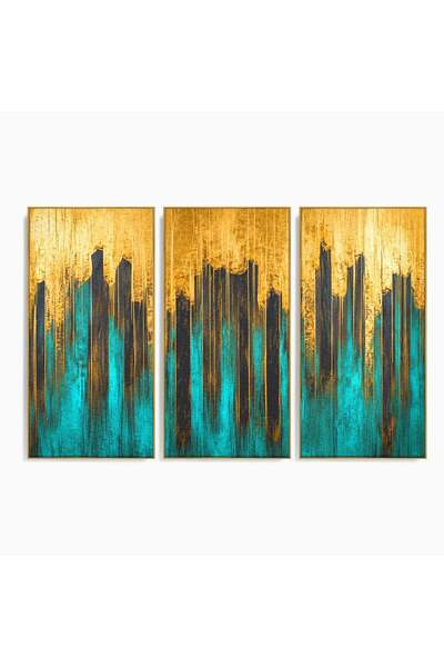 Luxcanva Set 3 Tablouri Canvas Orasul Aurit 210x140 cm (3 x 70x140) cu Rama A...