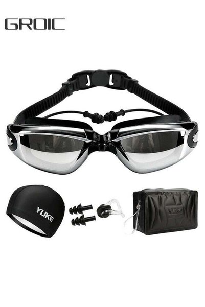 GROIC 5 Pieces Adjustable Swimming Goggles Sets Anti-Leak, Anti-Fog,with Swim...