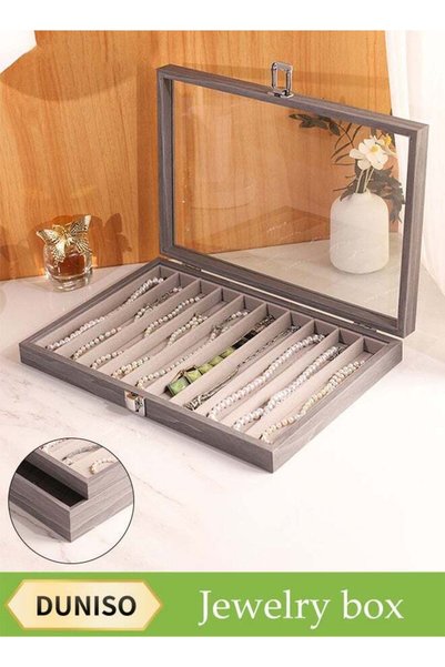 DUNISO Jewelry Tray With Dust Cover Multi-Function Jewelry Storage Box For Ri...