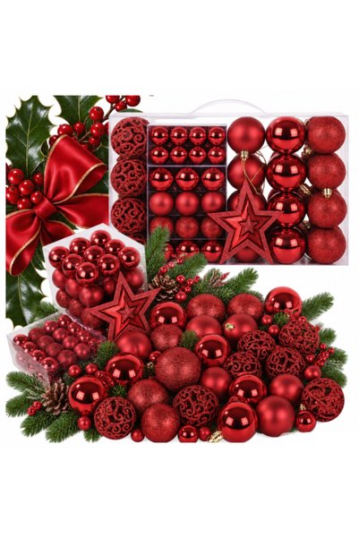 varioshop ®   Set de globuri de Crăciun roșii, 100 buc, 6/4/3 cm, plastic inc...