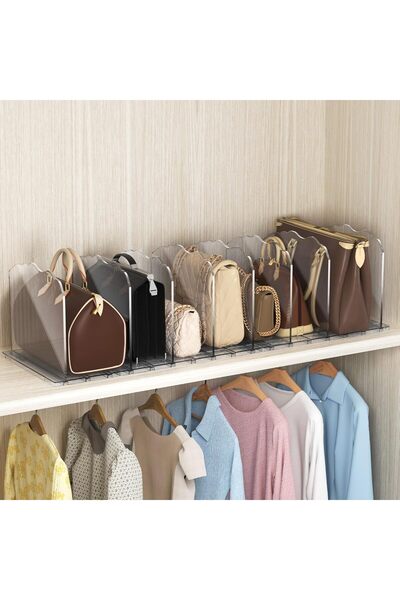Tazweeq 32-Inch Acrylic Handbag Organizer, 10-Panel Adjustable Shelf Divider,...