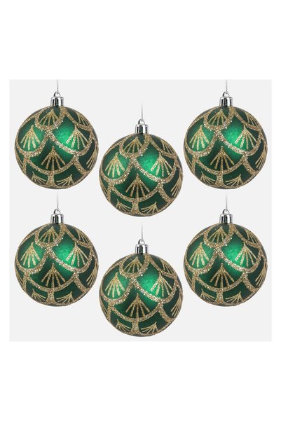 OEM Set Globuri de Crăciun Verzi cu Modele din glitter auriu Ø8 cm - 6 bucăți...
