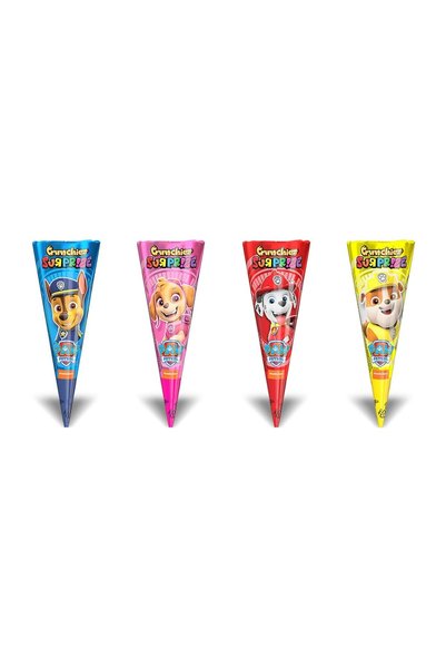 PAW PATROL Cornet napolitană 25 g cu cremă de alune, drajeuri + jucărie – gus...