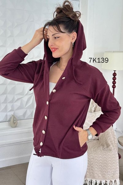 İnce Topuk Cardigan tricotat Selanik cu glugă 7k139