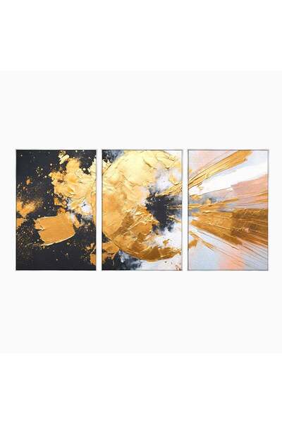 Luxcanva Set 3 Tablouri Canvas Explozie De Aur 150x70 cm (3 x 50x70) cu Rama ...