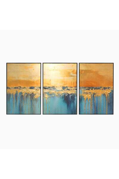 Luxcanva Set 3 Tablouri Canvas Blue Contrast 240x120 cm (3 x 80x120) cu Rama ...