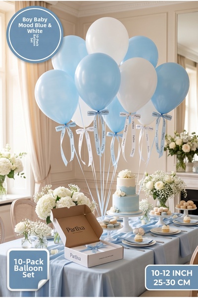 Partixa Boy Baby Shower 10-Pack Latex Balloon Set, Matte Natural Latex, Newbo...