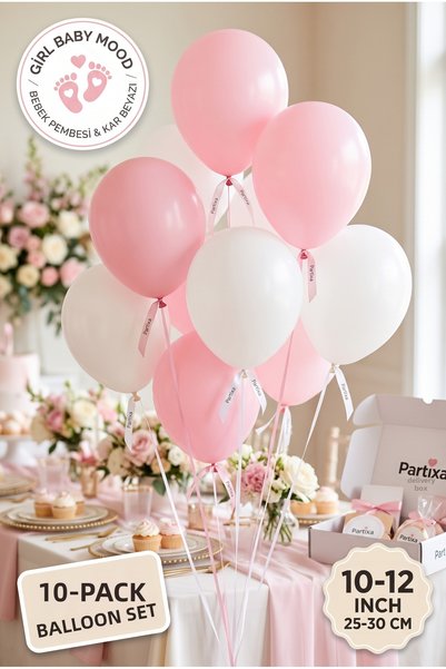 Partixa Girl Baby Shower 10-Pack Latex Balloon Set, Matte Natural Latex, Newb...