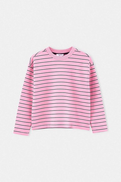 TRENDYOLKIDS Pink Striped Knitted T-Shirt Tkdaw27Ts00030