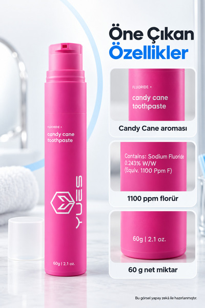 YUES Fluoride+ Candy Cane Aromalı Beyazlatıcı Diş Macunu