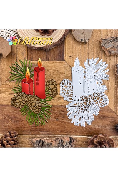 Choice Original Christmas Pines Leaves Branches Candles Metal Cutting Dies Sc...