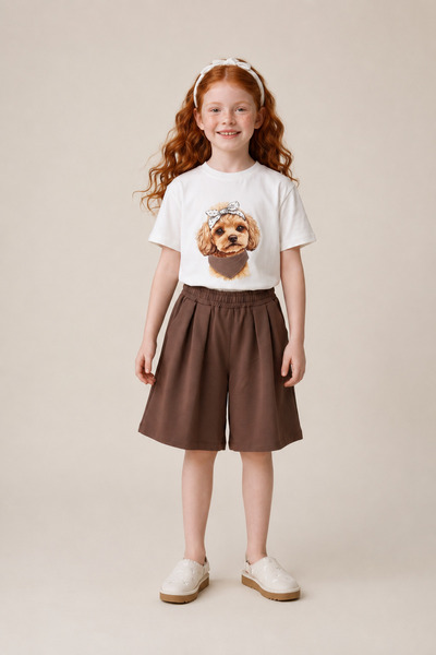 LOCO LOCO Li̇mi̇ Girl's Soft, Flexible, Structured Combed Cotton Shorts Set