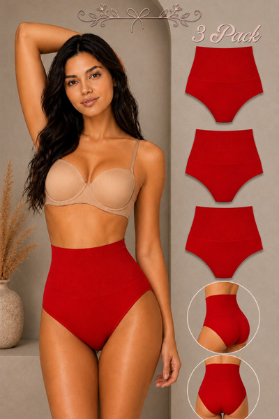 Şeker Portakalım Women's Gathering High Elastic 3-Piece Panties Red