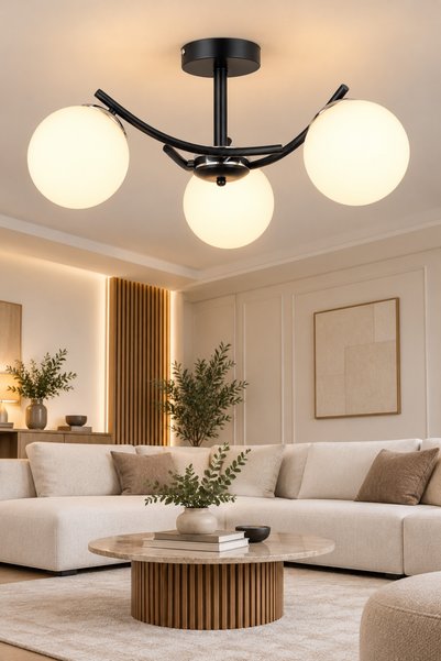 avimonaydınlatma FERMA 3'lü BEYAZ GLOP CAMLI MODERN AVİZE