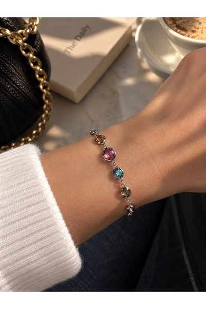 Maius Co. Saw Model Zircon Stone Colorful Stainless Steel Bracelet