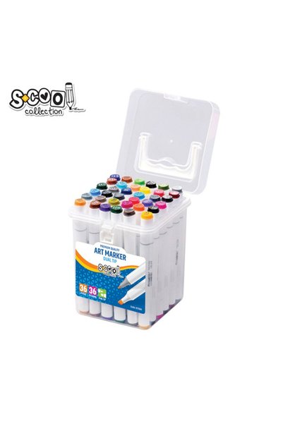 S COOL Markere cu vârf dublu, 6mm-3mm, 36 culori/set - S-COOL