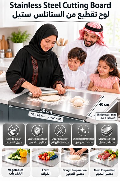 Baytix HOME Stainless Steel Cutting Board 50 × 40 cm, 1 mm Thick Metal Choppi...