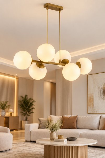avimonaydınlatma CROSS 6'LI ESKİTME RENK BEYAZ GLOB CAMLI MODERN SARKIT AVİZE...
