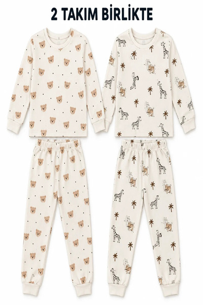 aden kids Girls' and Boys' Cotton Patterned Long-Sleeved Pajama Sets – 2 Sets