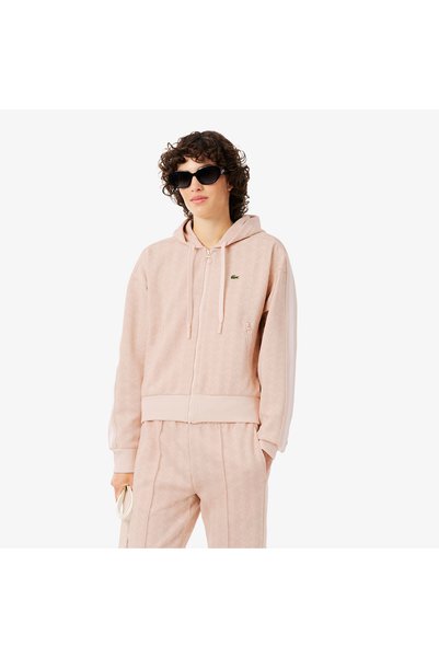 Lacoste Kadın Regular Fit Kapüşonlu Monogram Açık Pembe Sweatshirt