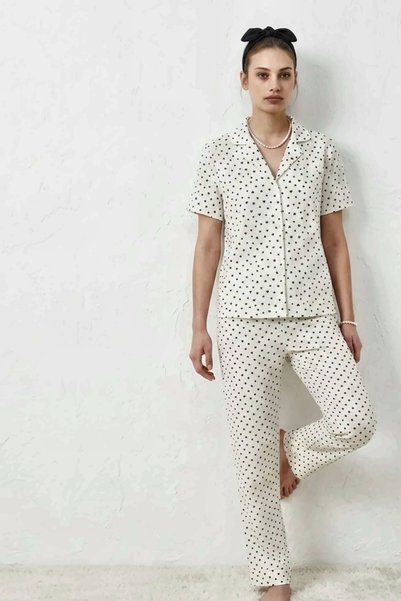 Şeker Portakalım V-Neck Closure Rubber Snow White Pajama Set