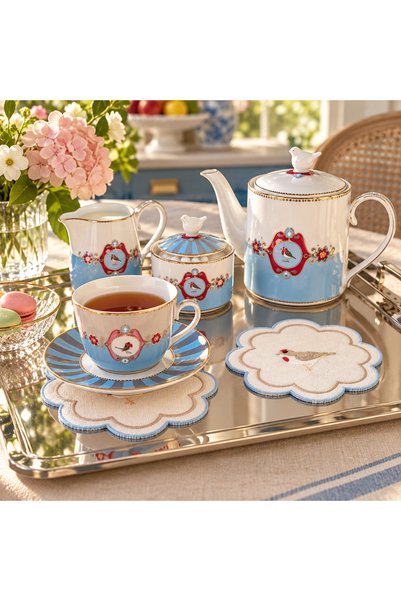 Lilies Atelier Pip Studio Model Love Birds Mavi 6 Kokteyl Peçetesi Sunum Kete...