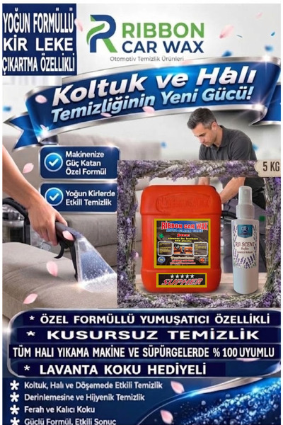 ribbonwax HALI VE KOLTUK YIKAMA SÜPÜRGE MAKİNESİ ŞAMPUANI (YUMUŞATICI FORMÜL ÖZELLİKLİ ) 5 KG. JUZ MATİK