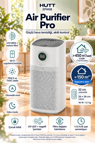 HUTT Smart Air Purifier Pro Akıllı Hava Temizleyici ( Türkiye Garantili )