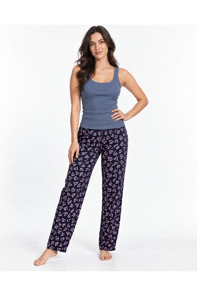 Şeker Portakalım Women's Striped Blouse Patterned Strappy Gray Pajama Set