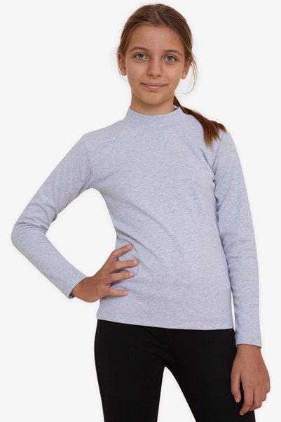 Breeze Tricou cu mânecă lungă pentru fetiță Basic 9-12 ani, gri Melange