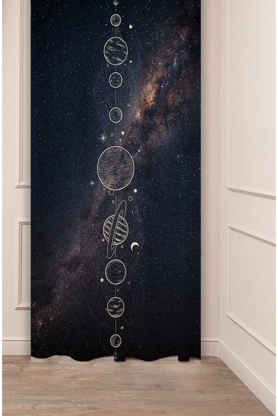 GREENDECOR Star Moon Space Planet Patterned Digital Printed Background Curtai...