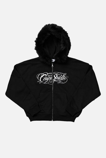 Crupt Studio Dark Black Crupt Fur Black Men's Zip-Up Hoodie