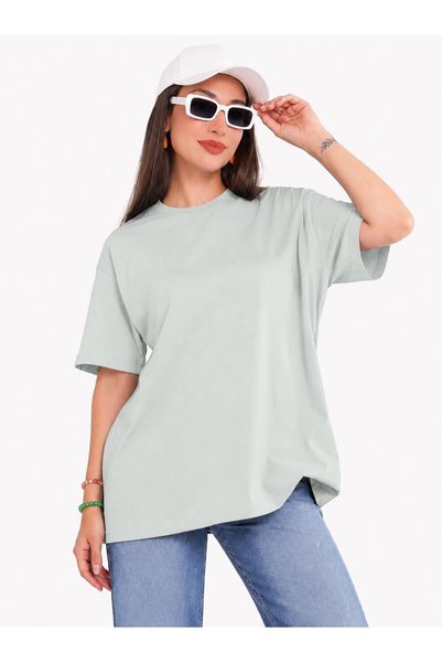 MOVİMENT Green Women's Oversize Crew Neck Short Sleeve T-Shirt