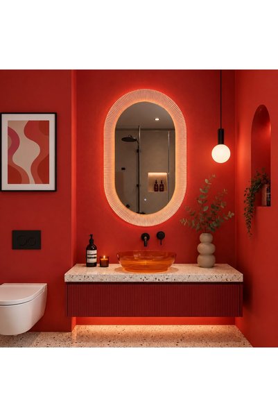 Flippy FISHMAN Oval LED Mirror, 55x110cm, Acrylic frame with iridescent effec...