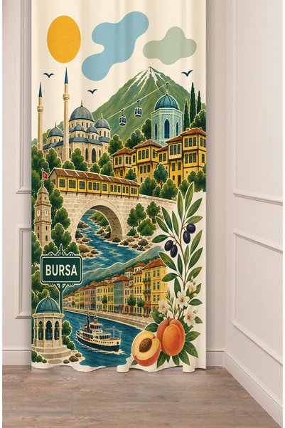 GREENDECOR Cortina de fundal cu ilustrație retro inspirată de designul Mudany...