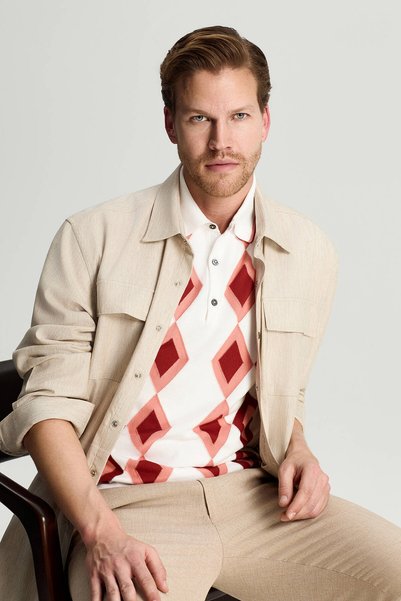 Hemington Saf Pamuk Argyle Desen Beyaz-Bordo Triko Polo