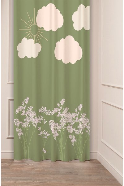 GREENDECOR Κουρτίνα με φύλλα ηλίου, μποέμ, πράσινο με μοτίβο της φύσης, ειδικ...