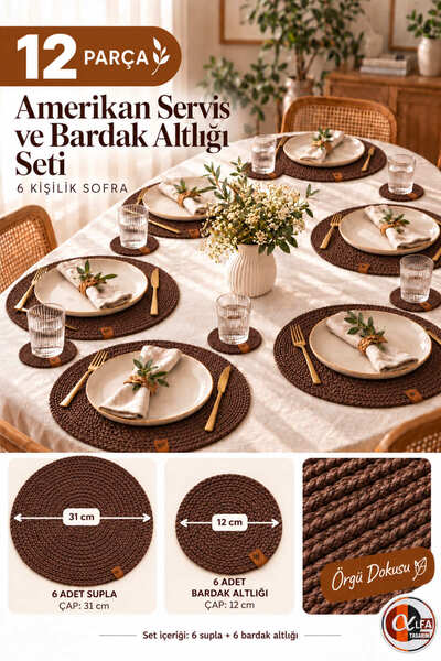 MS Glassware American Service Placemat Set, 12 Pieces - 6 Plate Mats, 6 Cup M...