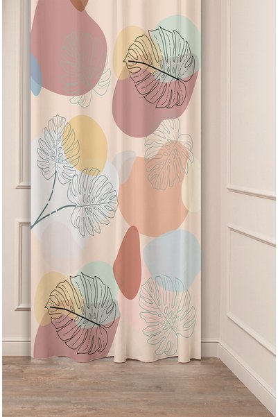GREENDECOR Cortina modernă de fundal Leaf Bohemian, minimalistă, bej, crem, c...