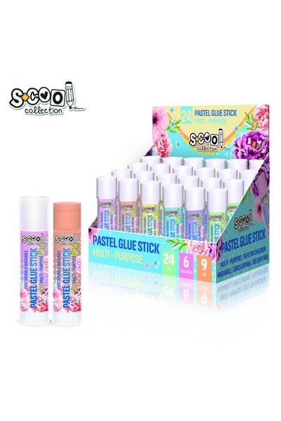 S COOL Set de 24 bețe de lipici solide, pastel, PVP, 9 gr, 24 buc/cutie - S-COOL