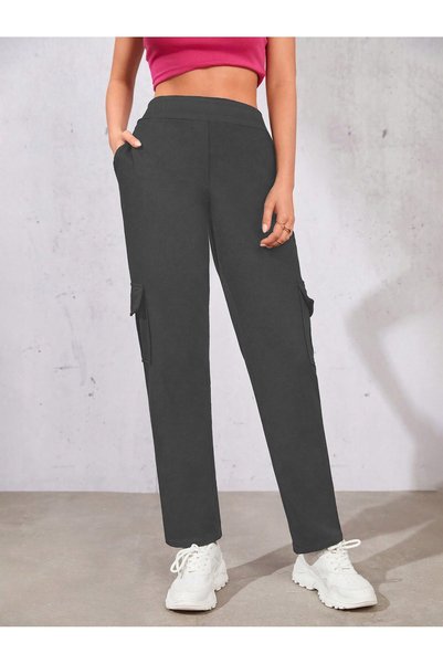 MOVİMENT Women's Anthracite Elastic Waist Straight Leg Cargo Pants