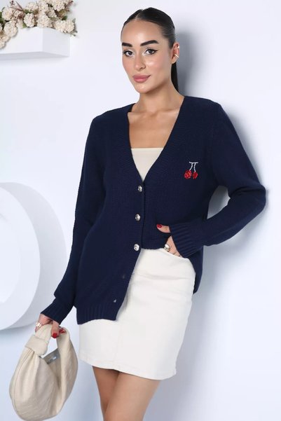 TOZLU Cardigan din tricot cu broderie la guler