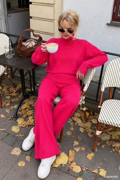 TOZLU Pulover scurt, pantaloni, tricotaje, set din două piese