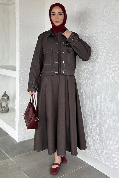 TOZLU Jean Kot Jile Dress Jacket Hijab Double Set