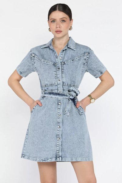 TOZLU Rochie din denim cu buzunare asimetrice
