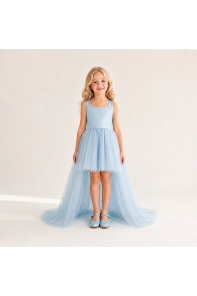 SUNEH Girl's Satin Front Short Back Long Evening Dress 1-5 Years Old