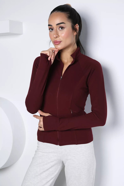 TOZLU Kadın Gizli Fermuarlı Parmak Geçmeli Likralı Sweatshirt