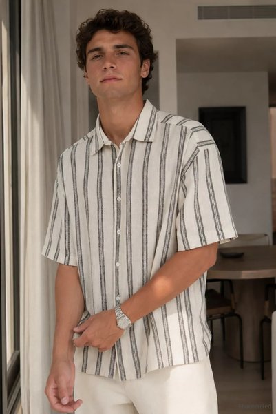 TOZLU Men's Striped Short Sleeve Shirt