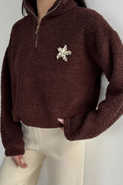 TOZLU Gülseli Women's Half-Zip Plush Sweatshirt